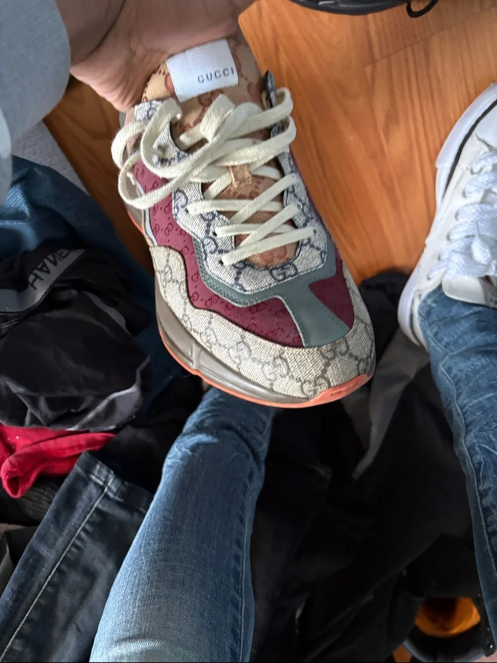 Gucci Chunky GG Sneaker in Beige, Burgundy, Gray and Orange Trim - Picture 5 of 5